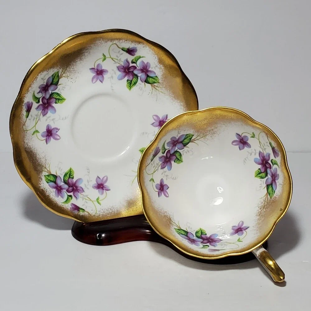 Royal Standard Teacup and Saucer Purple Violets Vintage